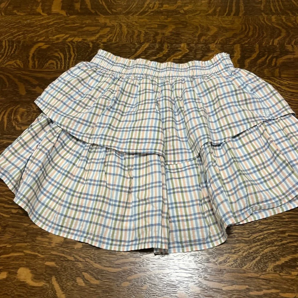 Aerie Skirt Womens Small Multicolor Plaid Tiered Ruffle Smocked Cotton Modal
